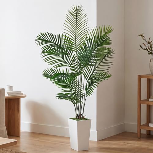 Artificial Palm Tree 6FT Tall, Faux Palm Tree Indoor Outdoor, 72in Fake Tropical Areca Plant with Planter, Lifelike Leaves Large Potted Floor Plant for Home Office Living Room Decor