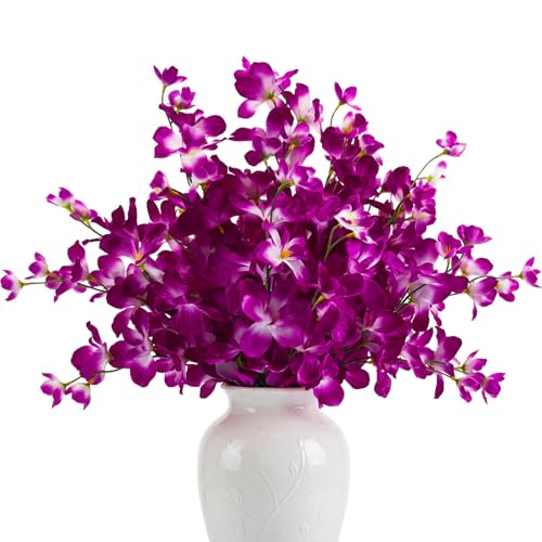 Waydress 16 Pieces 27 Inches Artificial Orchid Flowers Faux Orchids Silk Flowers for Wedding Dinning Home Restaurant Decoration Bridal Bouquet Corsage Boutonniere Wreath Decor (Purple) - color: Purple