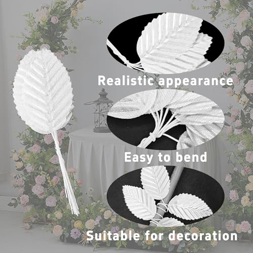 pson 200PCS 10cm Artificial Silk Leaves with Wired Stems for Crafts, Bouquet Wreaths, Wedding Decor, Party Decorations(Silver) - color: Silver