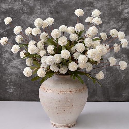 Waipfaru 10pcs Fake Silk Pompon Mum Artificial Flowers, Bulk Faux Mini Chrysanthemums, for Centerpieces Wedding Fillers Champagne Arrangements Shower Decorations, White - color: White