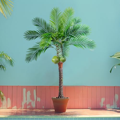 Erimda 30-Year Factory Faux Coconut Tree - 6FT Faux Palm Tree Realistic Thick Trunk & Heavy Duty Leaves, Hand-Carved Bark Texture, Indoor Tropical Decor for Living Room/Store, No Shiny Plastic Look - color: Palm Tree, size: 6FT