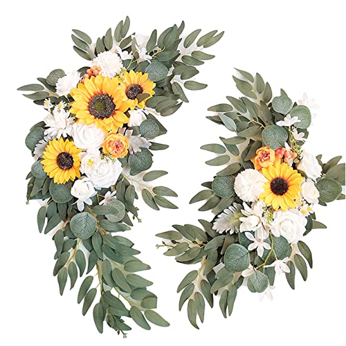 Wedding Arch Faux Flowers Set of 2 Greenery Garland for Wedding Decor Ceremony and Reception Backdrop Decoration (Sunflower) - color: Sunflower