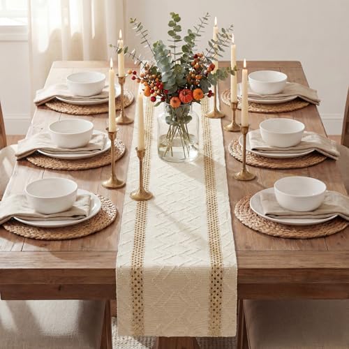 Artoid Mode Burlap Brown Stripe Woven Table Runner, Seasonal Holiday Hollow Kitchen Dining Table Decoration for Home Party Decor 12x36 Inch - color: Burlap Brown, size: 12" x 36", Table Runner