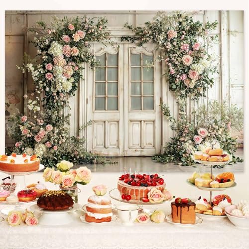 5X3ft Floral Photography Backdrop, Retro Flowers Photography Backdrop Dreamlike Wedding Portrait Photo Background, Baby Bridal Shower Wedding Birthday Party Background Banner Decor, White-2 - color: White-2, size: 5x3ft