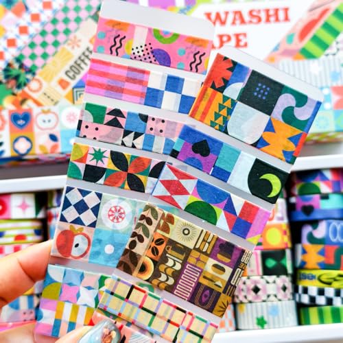 34 Rolls Geometric Washi Tape Set, Aesthetic Decorative Tape for Scrapbooking, Journaling, Bullet Journals, DIY Crafts and Gift Wrapping - color: Geometric_Collage