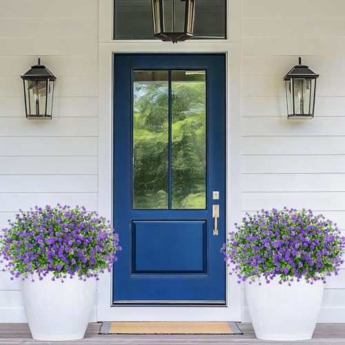 Yastouay Artificial Flowers for Outdoors UV Resistant, 14 Bundles Purple Realistic Fake Outdoor Flowers Fake Plants, Faux Flowers for Outdoor Planters Front Porch Garden Window Box Farmhouse Decor - color: Purple, size: 14 Bundles
