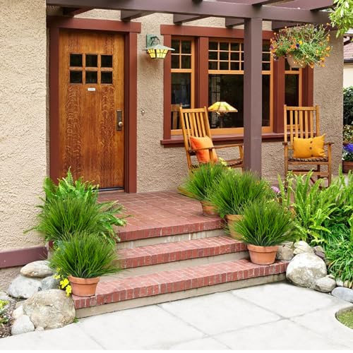 RECUTMS 12 Bundles Artificial Grasses Outdoor Plants Fake Wheat Grass Greenery Shrubs UV Resistant for Planters Wedding Indoor Outside Garden Porch Bathroom Home Office Window Box Decor(Green) - color: Green Grass