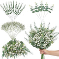 Serwalin 25 Pcs Mixed Artificial Eucalyptus Stems,Babys Breath Artificial Flowers Bulk with Faux Eucalyptus Leaves Greenery Stems for Wedding DIY Bouquets Floral Arrangement Home Decor - size: 25pcs