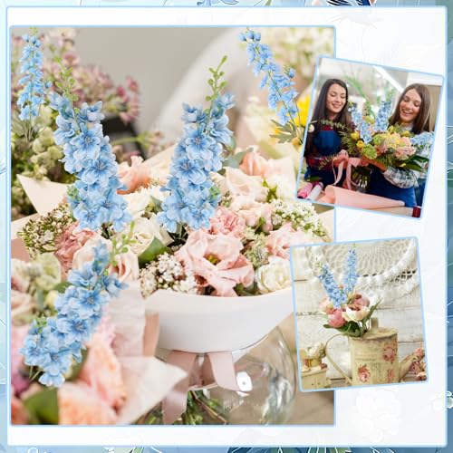 10 Pcs Delphinium Artificial Flowers for Decoration, 33.86 Inch Long Stem Larkspur Fake Flowers Light Blue Faux Silk Bouquets for Tall Vase Wedding Home Decor Floral Arrangements(Light blue) - color: Light Blue, size: 33.86 inch