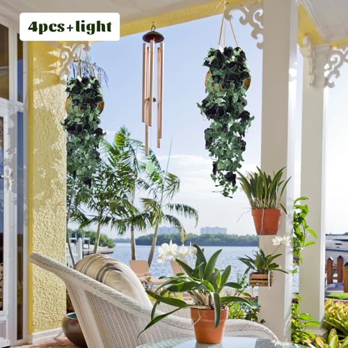 RECUTMS Artificial Black Rose Hanging Flowers Plants, 4 PCS 3.3Ft Fake Floral Halloween Garlands for Home Window Front Porch Garden Wedding Backdrop Wall Hanging Victorian Indoor Outdoor Party - color: Black, size: 4pcs