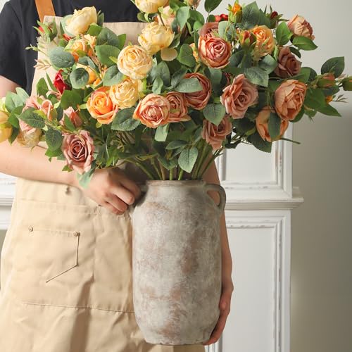 Large Flower Vase Home Decor - 12 inch Tall Ceramic Farmhouse Rustic Table Vases with Handle Living Room Decoration Decorative Modern Vintage for Floor Kitchen Shelf Coffee Dining Desk Fireplace - color: A-12" Retro