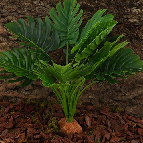 Fake Monstera Plants, Reptile Terrarium Decor, Bearded Dragon Tank Accessories fit Crested Gecko Leopard Lizard Chameleon Ball Python Snake Frog - color: A-fake Monstera Plant
