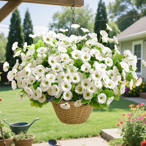 Waipfaru Artificial Flowers for Outdoors Faux Plants, UV Resistant Artificial Outdoor Flowers, White Silk Daisy Realistic Fake Mums Flower for Front Porch Spring Home Planter Patio Decor, 6 Bundles - color: White, size: 6 PCS