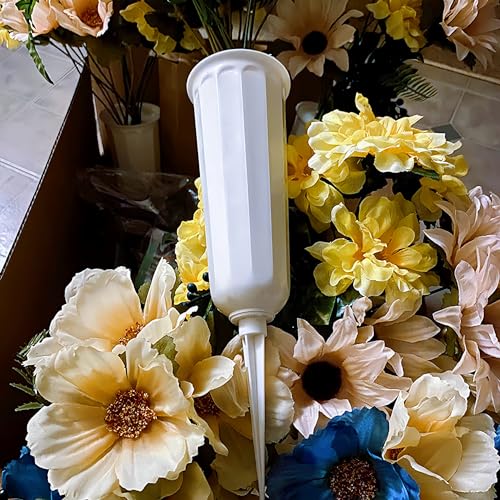 Memorial Floral Vases, Cemetery Vase, Headstones Flower Holder, Grave Cone Vase, Flower Pots for Outdoor Plants, Decorative Plastic Containers (Set of 6, White) - color: White