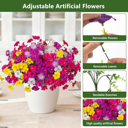 INQCMY Artificial Fake Flowers for Outdoors Decoration,12 Bundles Silk Colorful Morning Glory with Eucalyptus UV Resistant Look Real Faux Flowers for Planter Door Garden Porch Patio Balcony Yard - color: 2 Mixed Color(2 Light Orchid,2 Deep Orchid,2 Violet