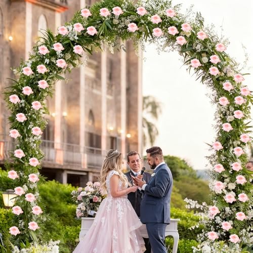 4Pcs Artificial Rose Vines Faux Flowers Garland with Green Leaves Fake Hanging Floral Plants for Home Bedroom Garden Decor,Christmas Anniversary Wedding Birthday Party Decoration (Pink) - color: Pink, size: 4Pcs-large rose