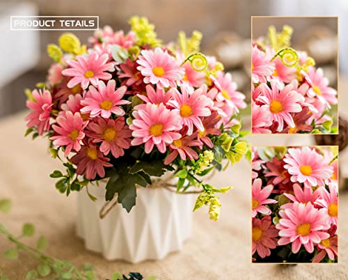 TKAS Artificial Flowers Fake Flowers Silk Rose Bouquets Decoration with Ceramics Vase for Table Home Office Wedding (Pink Flowers) - color: Pink Flowers
