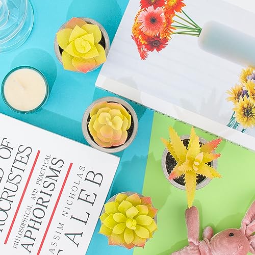 Set of 4 Small Yellow Fake Succulent Plants - Mini Artificial Succulents for Bathroom, Living Room, Office Desk, Coffee Table, Kitchen Shelves - Aesthetic Indoor Shelf Decor - color: 4pcs Yellow