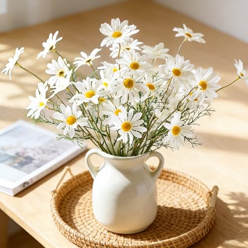 AmyHomie Artificial Daisy Flowers, 10 Bundles Silk Gerber Daisies Bulk, 50 Heads Fake Wildflowers for Home Wedding Party Spring Decor (Milk White - color: Milk White
