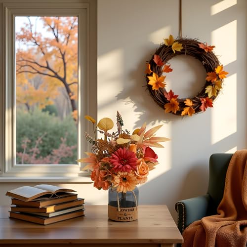 LADADA Vintage Burnt Orange Artificial Flowers with Glass Vase for Fall Home Decor - color: Yellow
