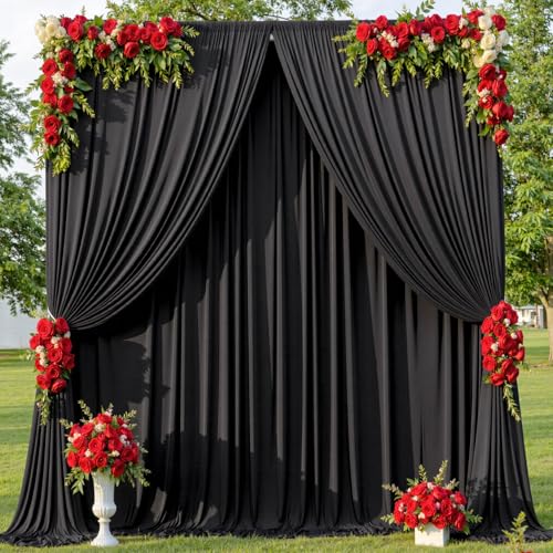 40ftx10ft Wrinkle Free Black Backdrop Curtain for Parties 8 Panels 5x10ft Silky Polyester Photo Backdrop Drapes Back Drop Cloth Drapery for Wedding Birthday Background Photography Photoshoot Decor - color: Black, size: 40ftx10ft