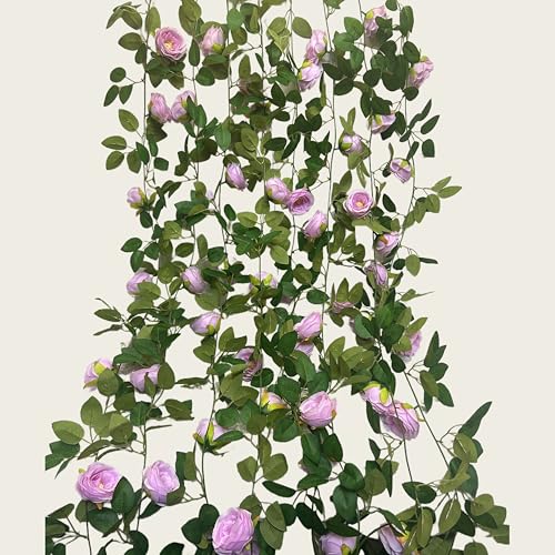 Flower Garland for Backdrop, 4Pcs Flowers Garland, Rose Garlands for Decoration, Artificial Flowers, Flower Vines, Floral Garlands for Wedding, Arch Garden Ceremony Background Outdoor Wall Decor - color: Purple Rose