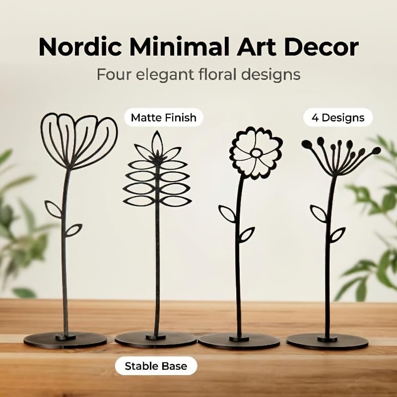 4 Pack Minimalist Floral Decorative Pieces with Stands—Perfect for Entryway and Desk Arrangements, Table Decor, and Creating a Cozy Atmosphere in Your Home