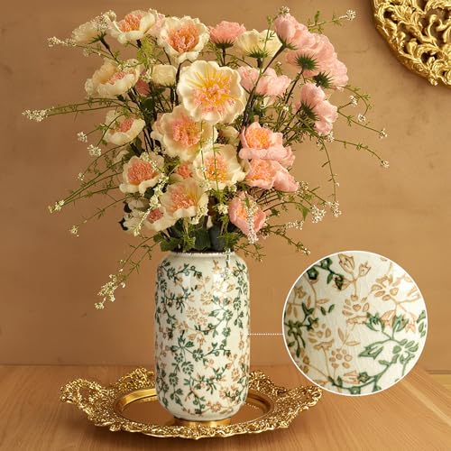 Ceramic Vase for Flowers – Modern Small Ribbed Textured Flower Vase for Home Decor, Pampas Grass, Decorative, Farmhouse, Coffee Table, Kitchen Centerpieces, Bookshelf and Home Living (Ice Crack Beige) - color: Ice Crack Beige