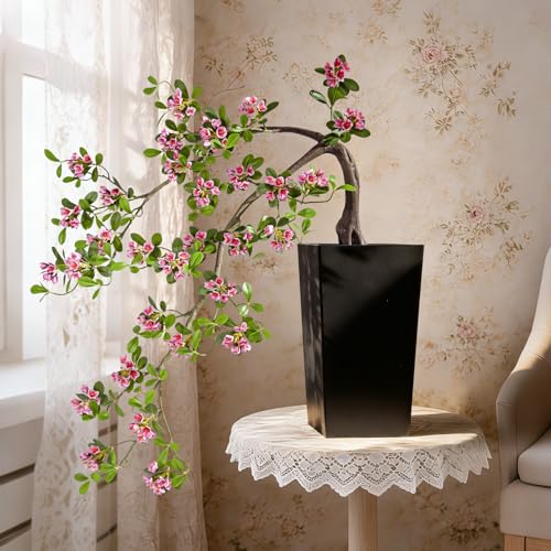 Large Artificial Bonsai Tree Artificial Flowering Tree Indoor Faux Decorative Plant for Living Room Home Office Décor Lifelike Branching & Natural Leaf Color Tree Madagascar Almond Style (Rose Red) - color: Rose Red