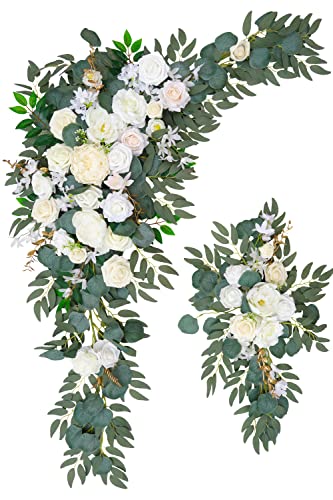 Arch Flowers (Pack of 2) for Wedding Ceremony Arbor and Reception Backdrop Decoration Wedding Welcome Signs Floral Birthday Party Decoration - color: White