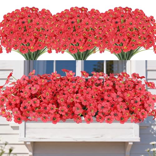 AmyHomie 20 Bundles Artificial Flowers for Outdoor UV Resistant Faux Flowers No Fade Fake Plastic Plants Garden Porch Window Box Decorating(Red) - color: Red, size: 20