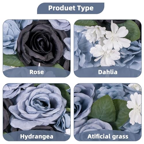 12-Pack Flower Wall Panels, 15x15 Inch Artificial Silk Rose Backdrop 3D Silk Hydrangea Rose Floral Panel for Photo Background Home Party Wedding Backdrop Decoration - color: Blue