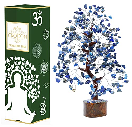 Lapis Lazuli Gemstone Crystal Tree of Life - Handmade Chakra Decor for Positive Energy - Blue Healing Stone - Third Eye Chakra - Feng Shui Money Tree - Spiritual Gift - color: Lapis Lazuli (Silver Wire)