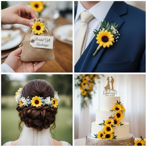 150 Pcs Mini Artificial Sunflower Heads, 1.7 In Sunflowers Artificial Flowers for Spring Summer Decoration, Fake Sunflowers for Home Garden Wedding Party Office Indoor (Only Heads, No Stems)