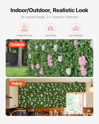 VEVOR Artificial Luxury‌ Flower Wall Backdrop, 2 PCS, Each Panel 2 x 8 ft, Gorgeous 3D Silk Floral Backdrop Pet Friendly, Easy Installation Flower Wall Panel for Wedding, Event, Party,Mixed Leaf - color: Mixed Leaf, size: 2×8 FT 2P