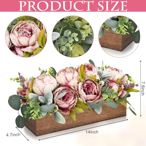 Pre-Made Flower Table Centerpieces for Dining Room Wedding Artificial Peony Table Decorations Wood Tray with Fake Flowers for Living Room Party Bar Kitchen Table(Vintage Pink) - color: Vintage Pink