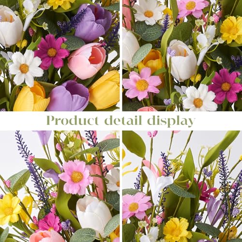 12 Pack Spring Decorations for Home, 4 Colors Flowers Artificial for Decor, 17 Inch Flores Artificiales para Decoracion with Tulips, Daisy and Forsythia for Spring Summer Decor - color: Spring, size: 12 Pcs