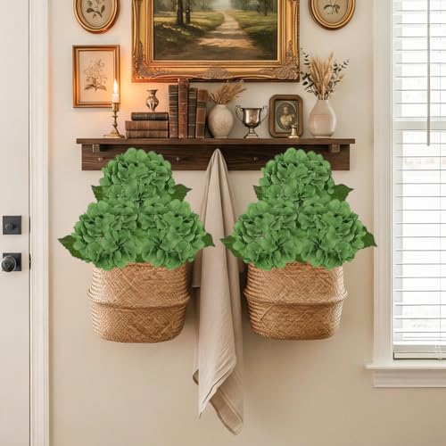 Hollyone 3Pcs Dark Green Hydrangea Artificial Flowers Real Touch Faux Silk Hydrangeas Flowers with Stem Fake Florals Flower for Home Wedding Table Centerpiece Vase Arrangements Decoration - color: Dark Green