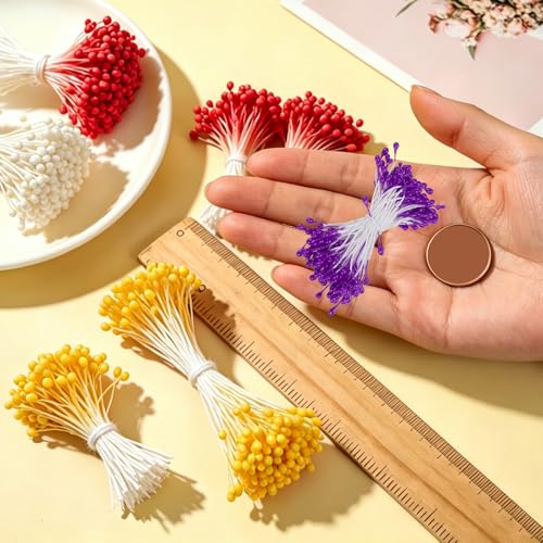 PATIKIL 3mm Double Heads Flower Stamen, 150 Pcs Artificial Pistil Matt Pearl Floral for DIY Christmas Card Wedding Decoration, Dark Purple - color: Dark Purple