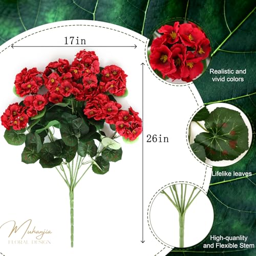 Muhanjia 26’’ Artificial Geranium Flowers for Outdoor Decoration,2PCS Silk Geranium Flowers UV Resistant Floor Plants for Garden Porch Patio Table Centerpieces Home Decor (Red&Orange) - color: Red&orange