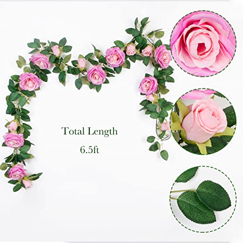 Teldrassil 4Pcs(26 FT) Artificial Rose Vine Fake Flower Garland Fake Silk Rose Hanging Vine for Wedding Party Background Arch Garden Background Decoration (Purplish Red) - color: Purplish Red
