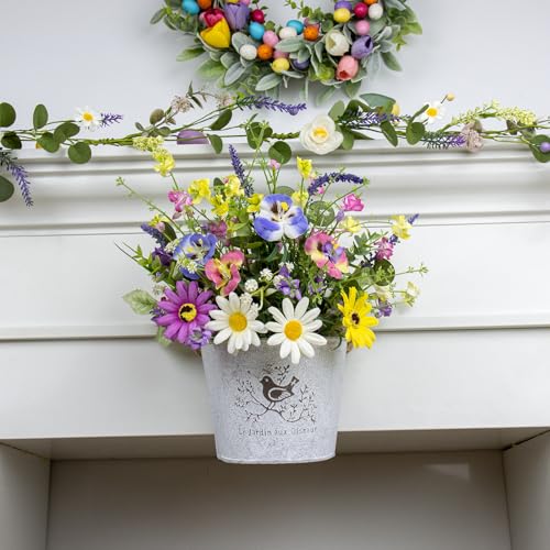 Spring Decorations 17 Inch Colorful Spring Flowers Artificial Easter Flowers with Daisy Dandelion and Forsythia for Indoor Outdoor Holiday Celebration