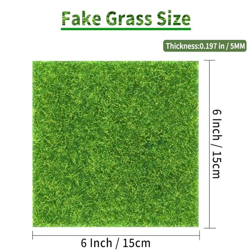 8 Pcs 6 X 6 Inch Fake Grass Decor for Crafts, Artificial Grass for Miniature Ornament Projects, Model Turf Grass for DIY Fairy Garden Accessories and Decor Kit - size: 8 Count (Pack of 1)