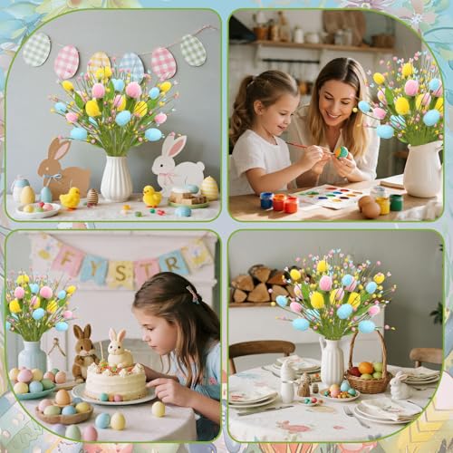 8 Pcs Easter Decorations for Home with Eggs, Easter Artificial Flowers, Spring Tabletop Centerpiece for Home, Living Room, Dining Table, Party, Wedding, Eggs Spring Flowers Gifts