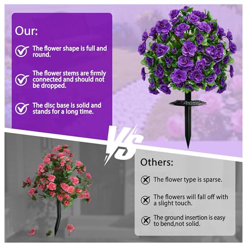 Artificial Flowers for Outdoors, Faux Outdoor Plants Fake Plants Topiary Balls Artificial Outdoor Set of 2 with Ground Spike for Home Front Porch Patio Garden Decor (Purple) - color: Purple