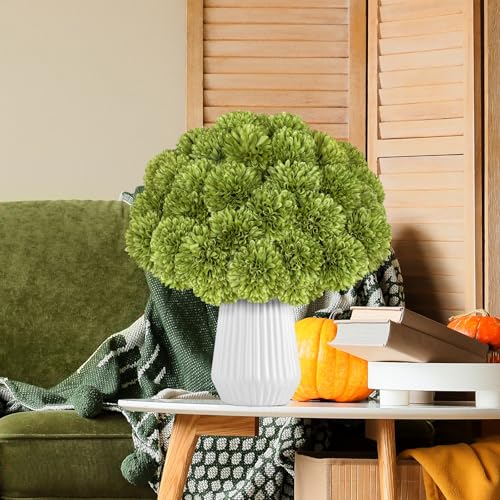 36 Pcs Artificial Chrysanthemums Flowers Green Ball Flower Silk Fake Mums Flowers for Home Decor Outdoor Wedding Floral Arrangement St Patricks Day Table Centerpiece - color: Green