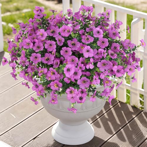 Purple Artificial Flowers for Outdoor Planter Indoor Decor Fake Silk Daisy Flowers UV Resistant Faux Plants for Spring Summer Garden Home Boxwood Porch Patio Window Box, 12 Bundles (Purple) - color: Purple