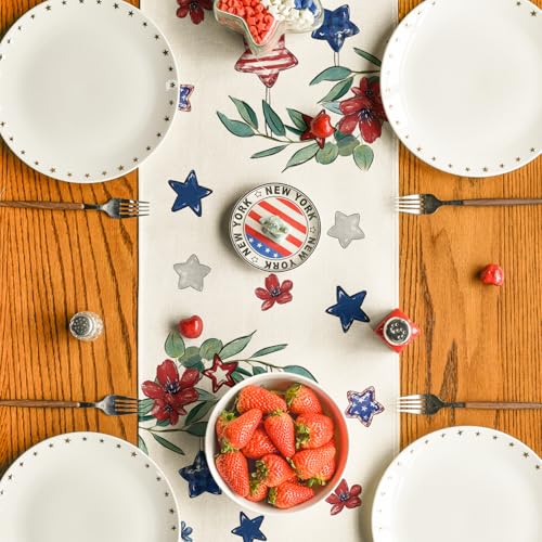 Artoid Mode Eucalyptus Flowers Stars Patriotic 4th of July Table Runner, Memorial Day Kitchen Dining Table Decoration for Home Party Decor 13x60 Inch - color: Beige, size: 13" x 60", Table Runner