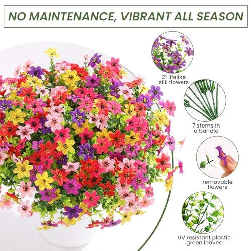 SHareconn 24 Bundles Artificial Flowers for Outdoors Decoration, Faux Plants Fake Silk Colorful Daisy Eucalyptus Lavender, UV Resistant for Outside Home Indoor Spring Decor, 6 Colors incl. Deeppurple - color: Redfuchsiapurpledeeppurpleyellowpink