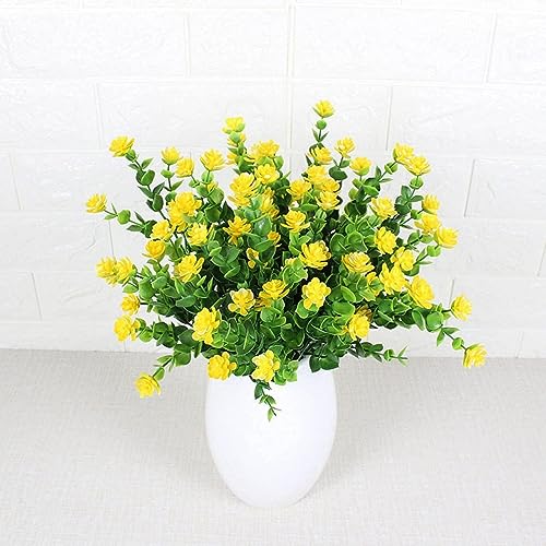 6 Bundles Artificial Fall Flowers for Outdoors,UV Resistant Fake Plastic Plants Artificial Shrubs Fall Flowers Decor of Vase and Outside Window Box, Ferns Plants for Planter-Yellow - color: Yellow, size: 6PCS